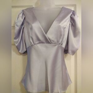 ASOS Chic Lavender Satin Blouse with Puff Sleeves